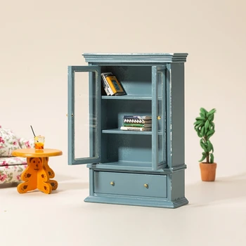 1:12 Poppenhuis Accessoires Poppenhuis Miniatuur Moderne Woonkamer Locker Dubbele Deur Glazen Kast Simulatie Meubels