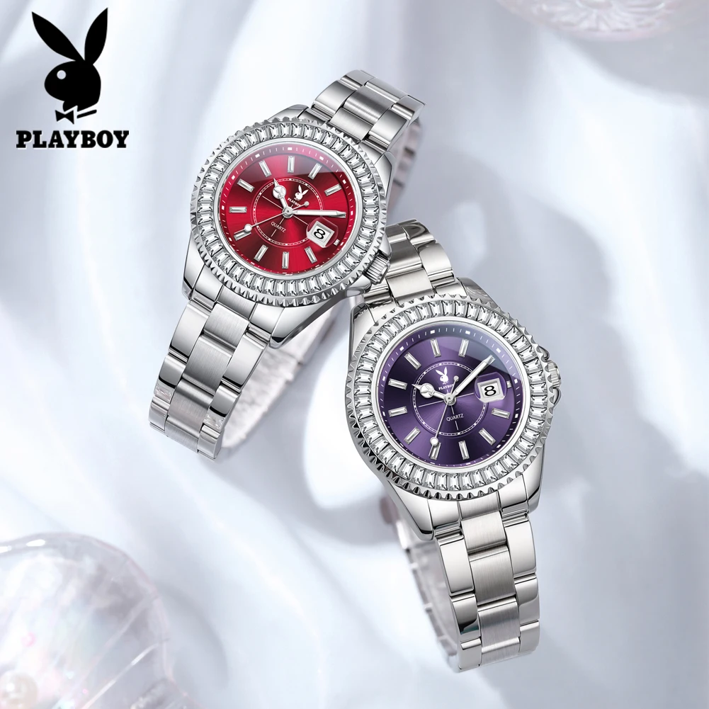 PLAYBOY 3528 Fashion Brand Watch Women Quartz Movement Exquisite Dial 30 Waterproof Night Function Calendar Window Watch