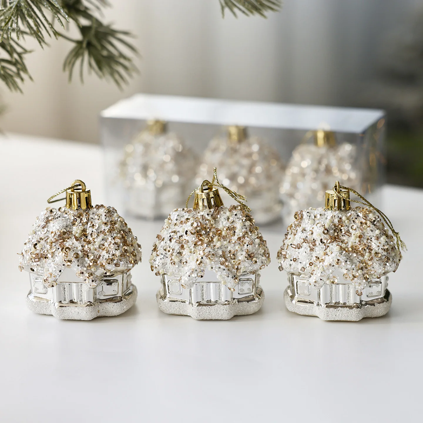 House Pendant Christmas Ornament Plastic Hand-painted Electroplated Ball Pendant Christmas Tree Accessories Scene Arrangement