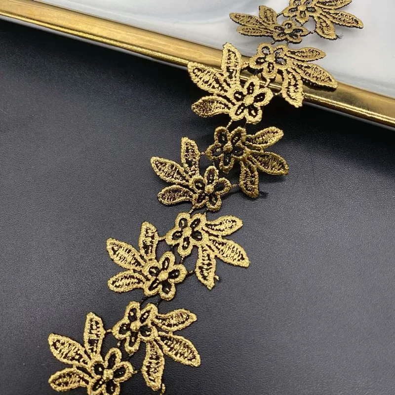 Water Soluble Embroidery Lace Trims, Gold Ribbon, Handmade Clothing, DIY Accessories, 1 Yards