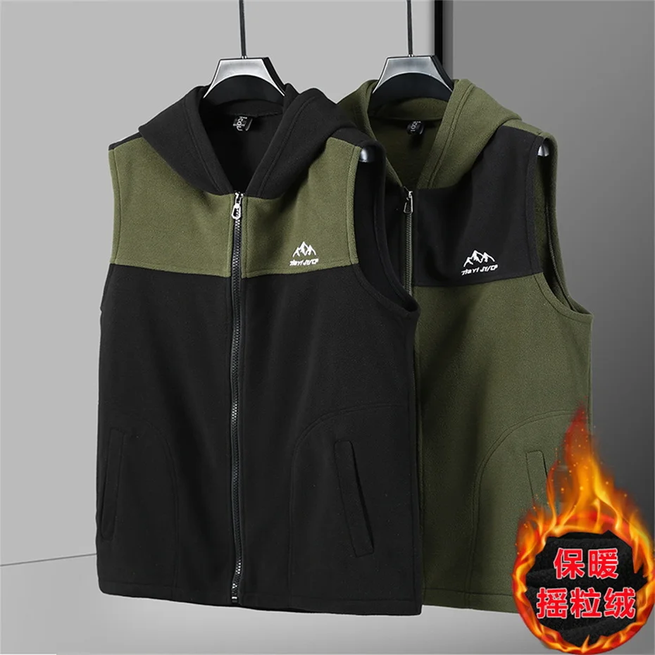 Winter Polar Fleece Vest Men 12XL Plus Size Patchwork Vests Winter Thick Warm Vests Male Fashion Sleeveless Jacket Big Size 12XL