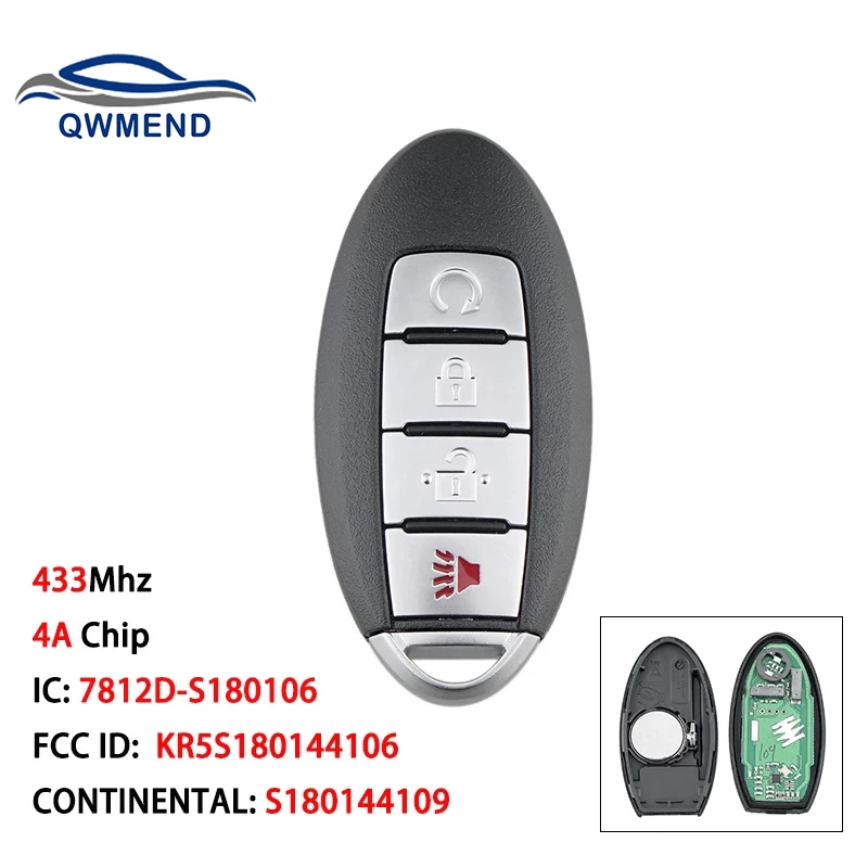 QWMEND for Nissan Key KR5S180144106 Smart Car Key for Nissan Rogue 2017 2018 433Mhz 4A Chip Car Remote Key