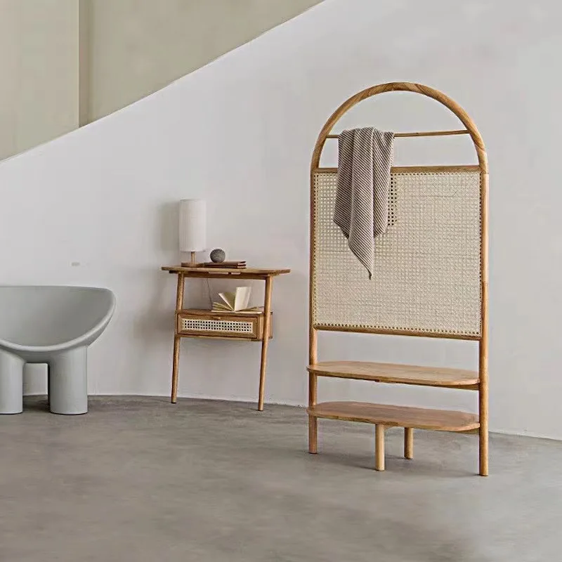 Solid wood seat screen rattan screen small apartment retro partition seat screen