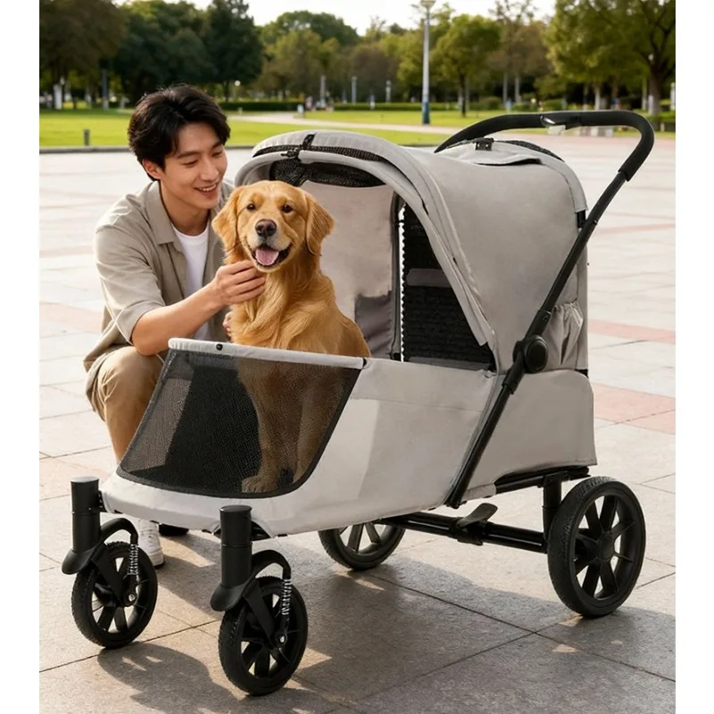 All-Terrain Foldable Pet Stroller Heavy Duty Large Capacity Cat Dog Travel Cart Wear-resistant Car Pet Carrier