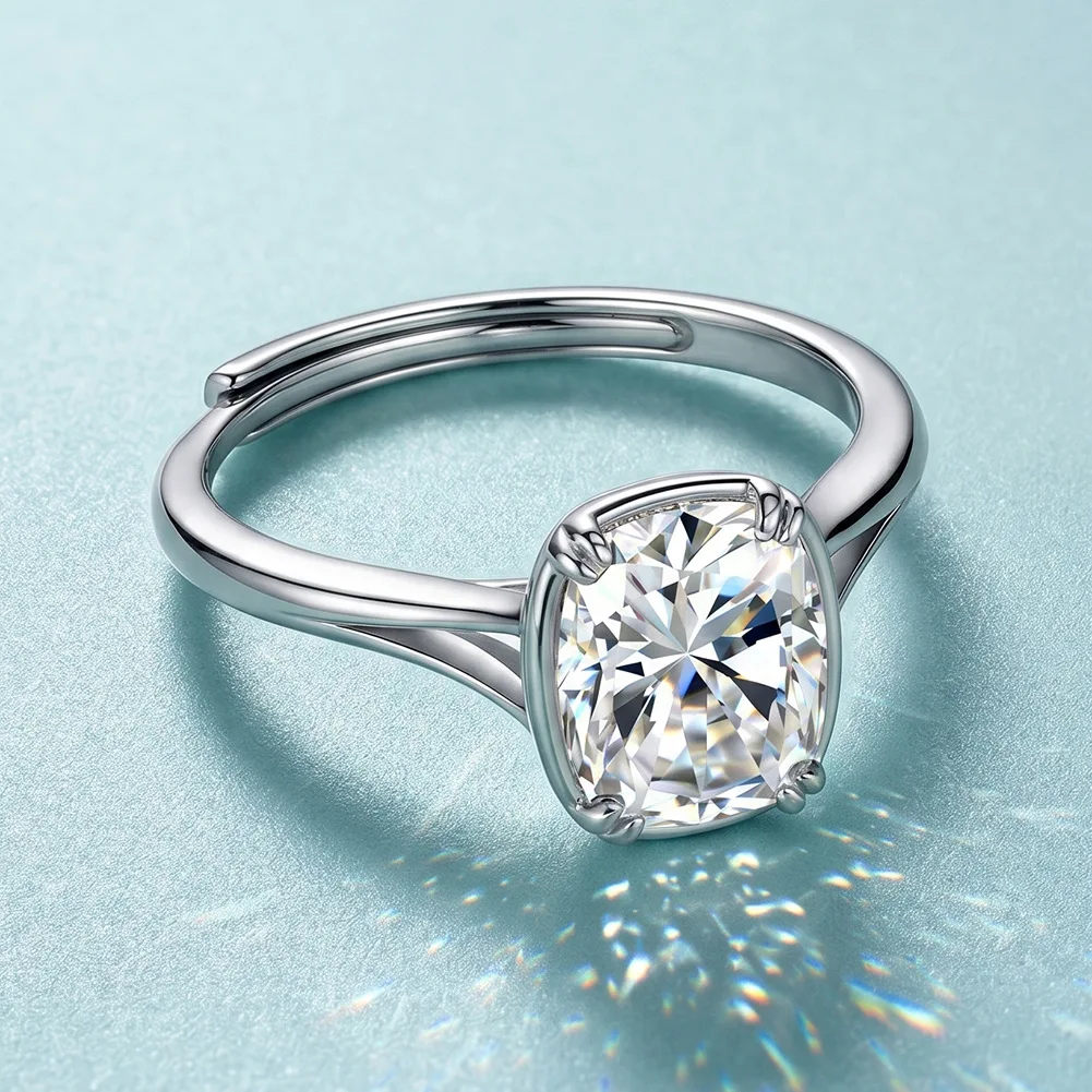 S925 Sterling Silver 1 Carat Square Moissanite Ring Four Prong Double Shank Paved Wedding Engagement Jewelry For Women view 6