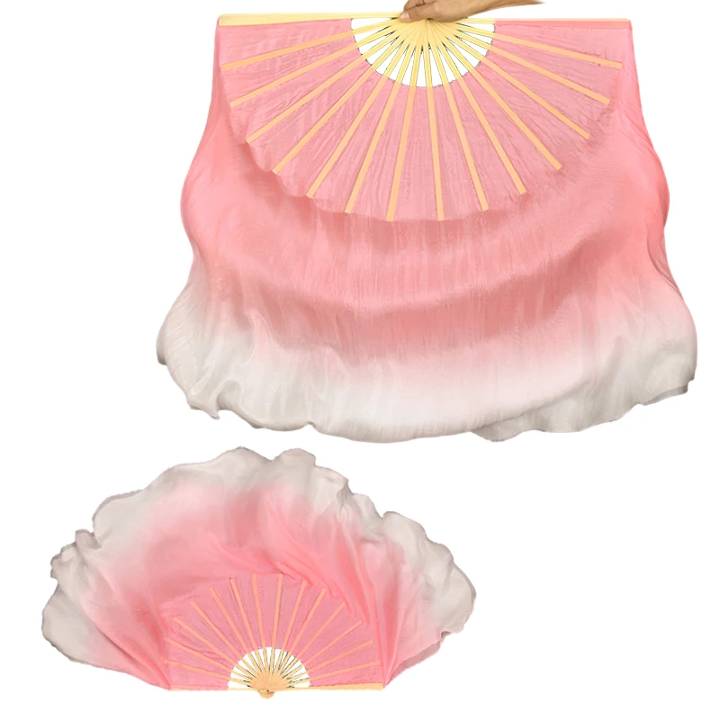 Wielorozmiarowy różowy gradientowy wachlarz do tańca ludowego, imitacja jedwabiu, welon, chińskie akcesoria do tańca klasycznego, rekwizyty, wachlarz ręczny, Yangko