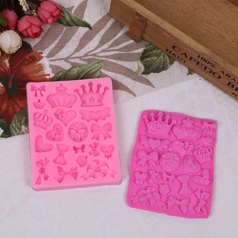 Crown Bowknot Shape 3D Fondant Cake Silicone Mold for Polymer Clay Molds Kitchen Chocolate Pastry Candy Making Tools