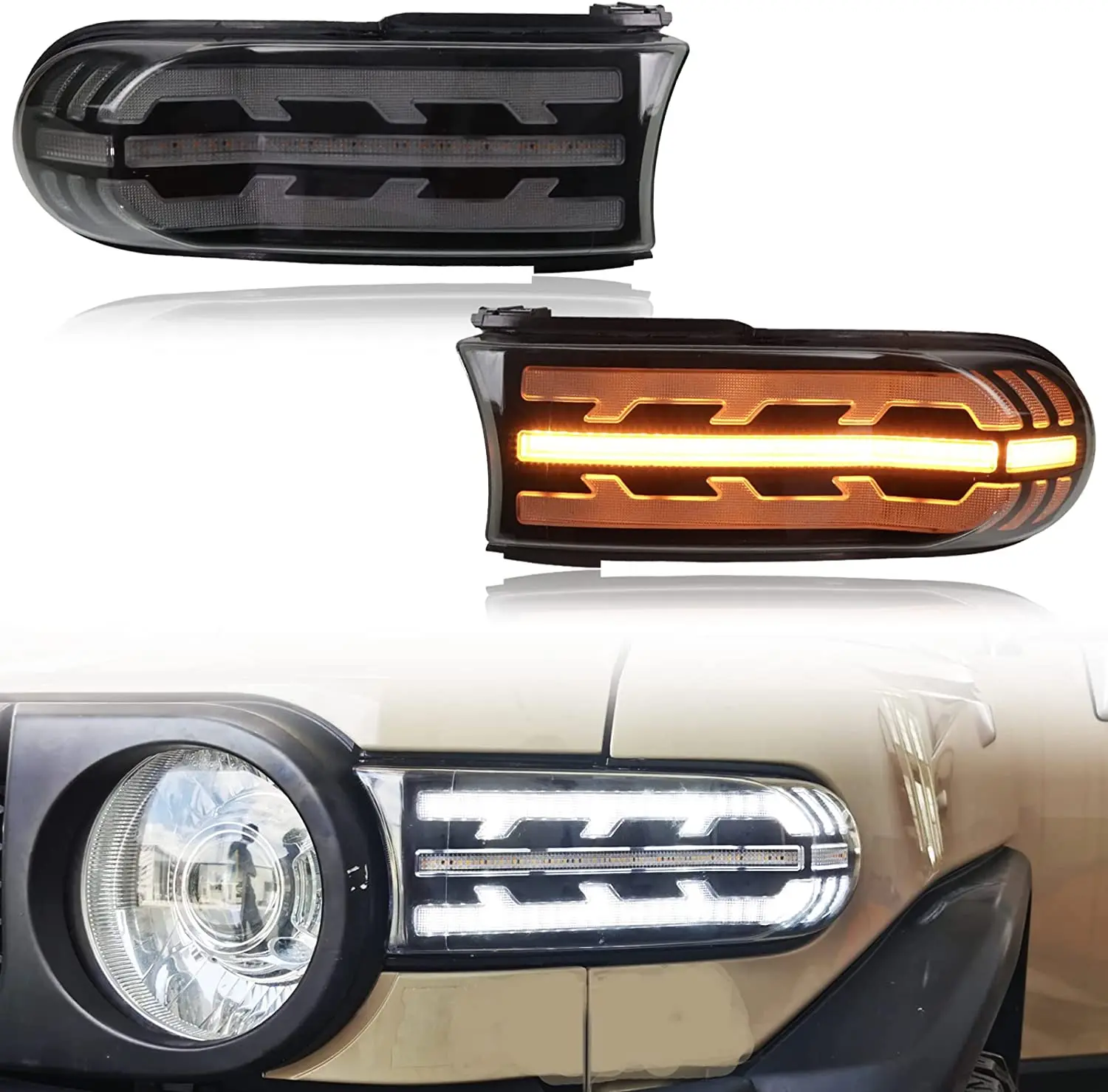 Smoke Lens LED Front Headlight for Toyota FJ Cruiser 2007-2021 Accessories Function Daytime Running Lamp and Turn Signal Light