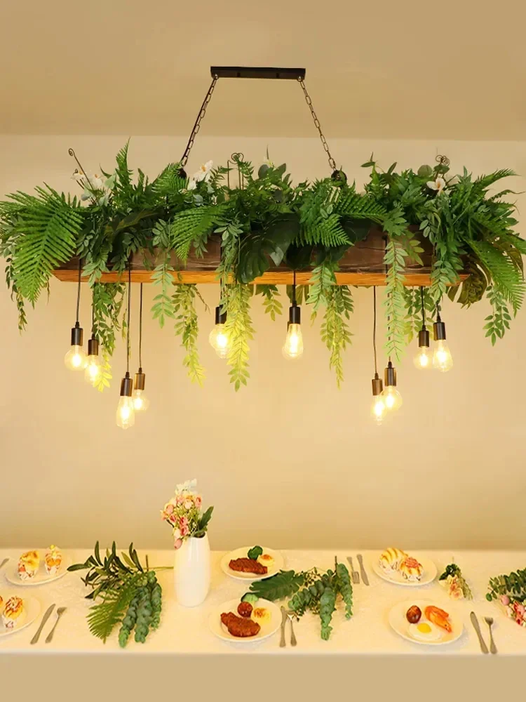 Nordic Led Creative Plant Garden Pendant Light Restaurant Green  Chandelier Simple Pastoral Ambiance Flower Hanging Lamp