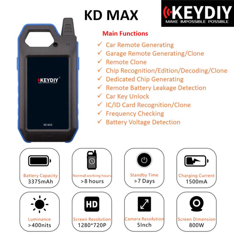 Narzędzie klucz programujący KEYDIY KD Max Mutil-funkcjonalne inteligentne urządzenie Unlocker System Android z Bluetooth i WIFI lepsze niż KDX2