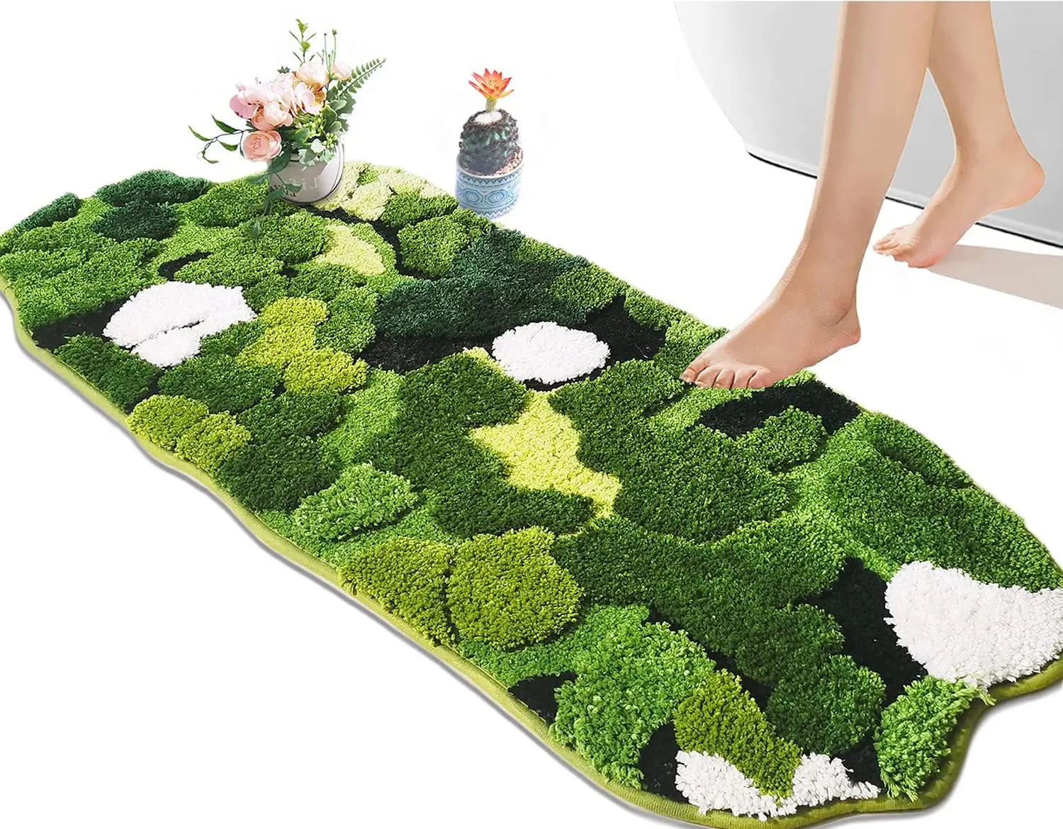 

Cute Green Moss Bathroom Runner Rug Long Rectangular Boho Aesthetic Leaf Leaves Shaggy Non Slip Absorbent Shower Mat Decor