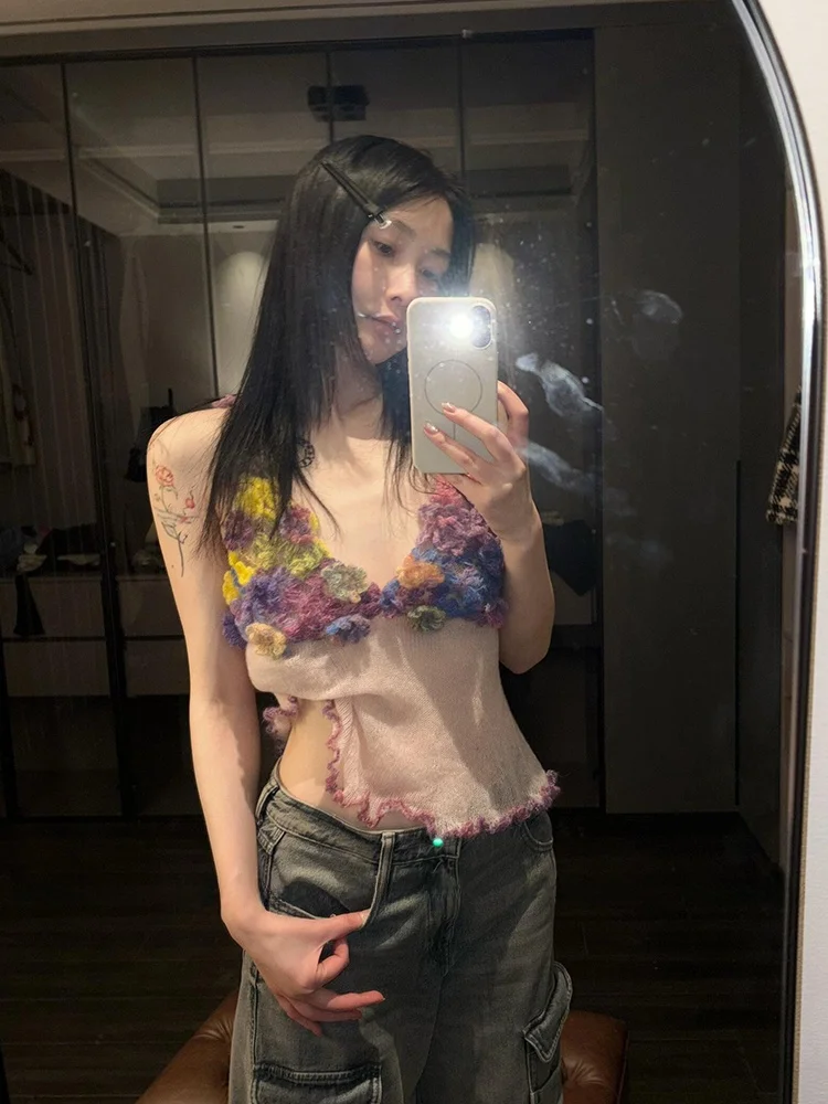 

XZY Pure Desire Oiled Knitted Crop Top Women's plus Size V-Ne Holiday Wear Casual Loose Fit Polyester Fiber Summer Wear