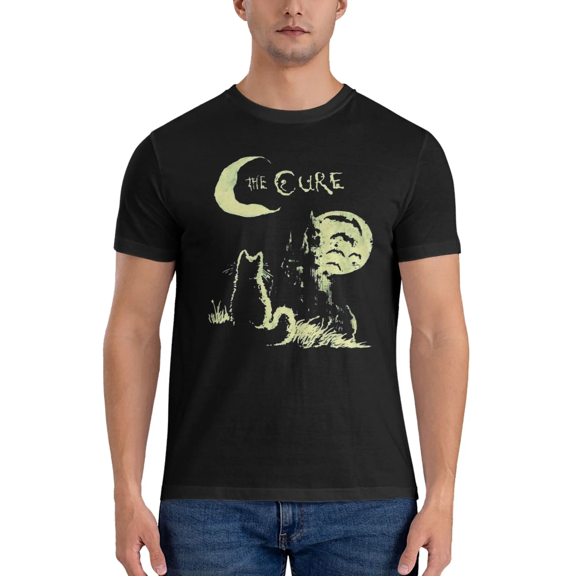 The Cure Cat  T-Shirt for Men Cotton T Shirts Men's Tees Short Crew Neck Summer Clothes Tops S-6XL