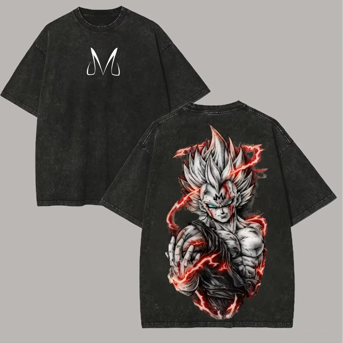 Camiseta de Verano Dragon Ball Z Majin Vegeta Oversized Vintage Anime Lavada, Nueva Colección 2026 para Hombre y Mujer, 100% Algodón