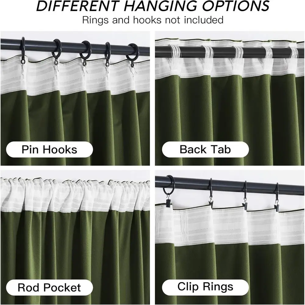 Tende di lusso in velluto verde oliva da 52x90 pollici - Oscuramento della stanza, isolamento termico, set a 2 pannelli per la privacy del soggiorno