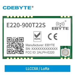 Módulo LoRa LLCC68 de 10 piezas de grado superior, módulo inalámbrico de 868/915MHz, 22dBm, receptor transmisor inalámbrico UART, módulo de RF E220-900T22S
