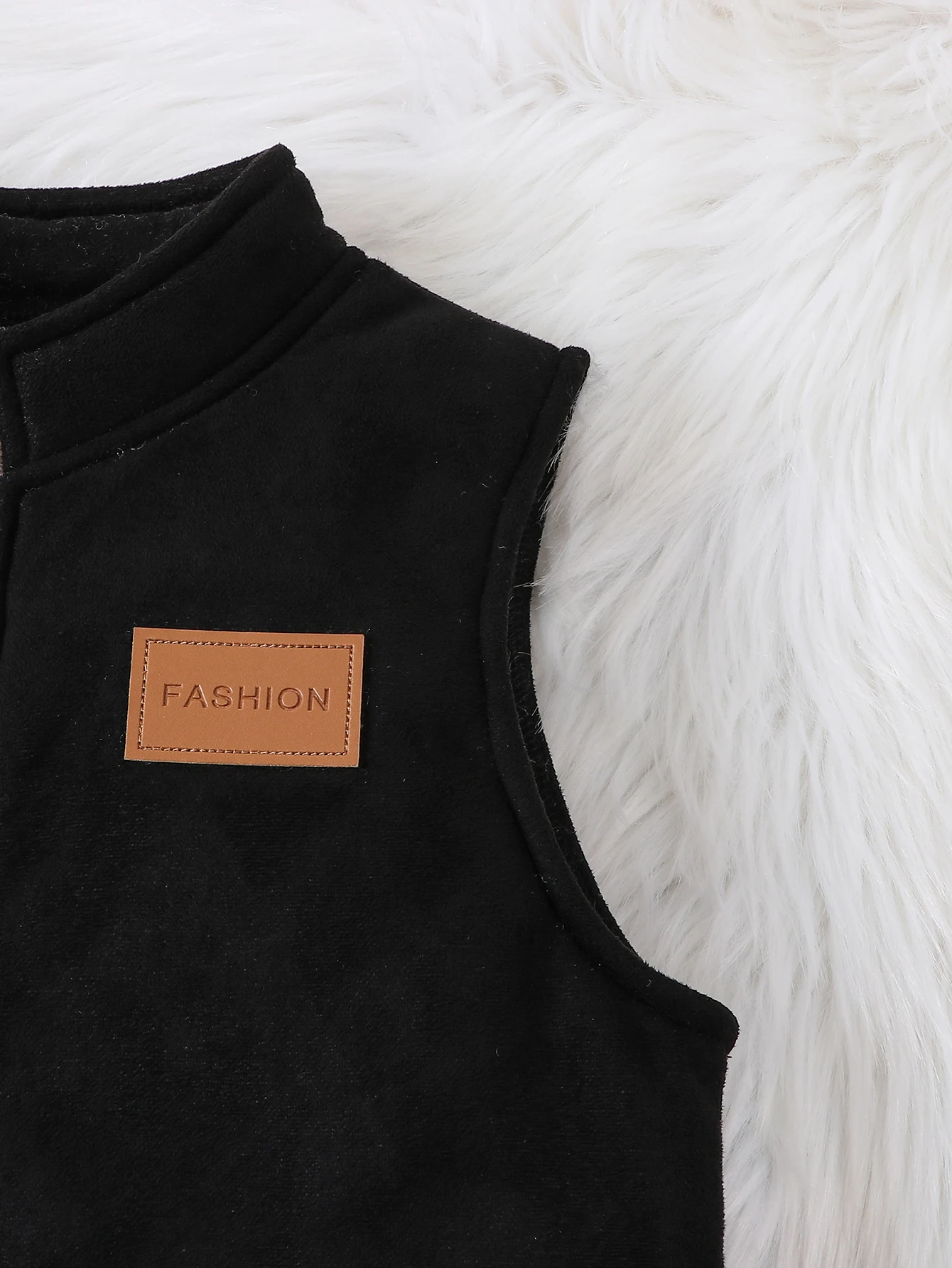 Jungen Winter Fleece-Weste Dicker Leder-Stehkragen Lässiger Reißverschluss Modische Kleidung für Kinder – Detail 10