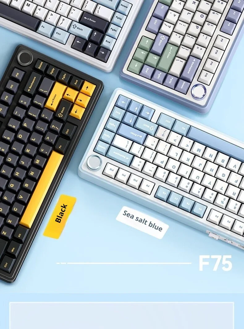 Teclado mecânico sem fio AULA F75, teclado gamer tri-mode personalizado hot-swap 75% layout, estrutura de junta de perfil OEM