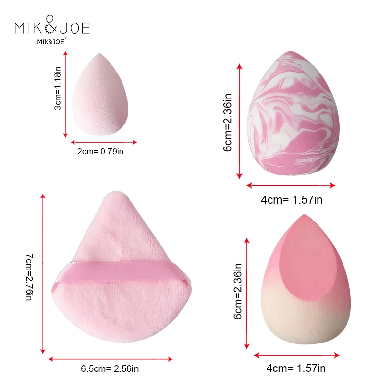 6Pcs Pink Gradient Makeup Blender Set: Small Droplets, Triangles, Large Blender & One-Cut Sponge for Flawless Finish