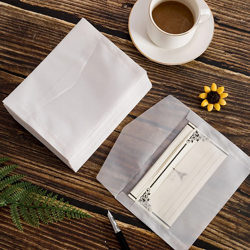 

50pcs/lot Envelope Blank Translucent Retro Wedding Invitation Business Postcards European Giftbox Message Card Envelopes Letters