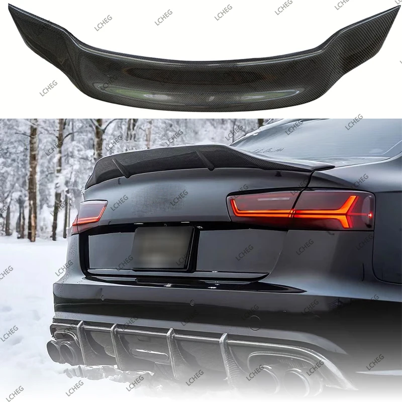 ل 2012 -2018 أودي A6 S6 C7 ألياف الكربون الخلفي سبويلر الجذع الجناح GT R نمط جودة عالية مادة ألياف الكربون الحقيقية المفسد #3
