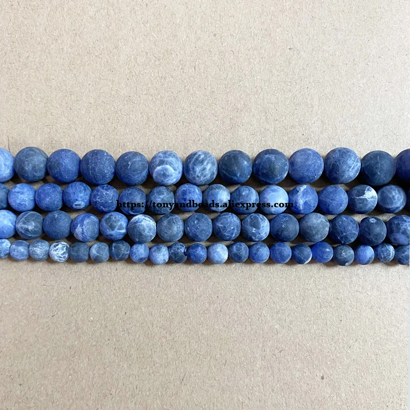 Natural Stone Matte Dark Blue Sodalite Round Loose Beads 15\