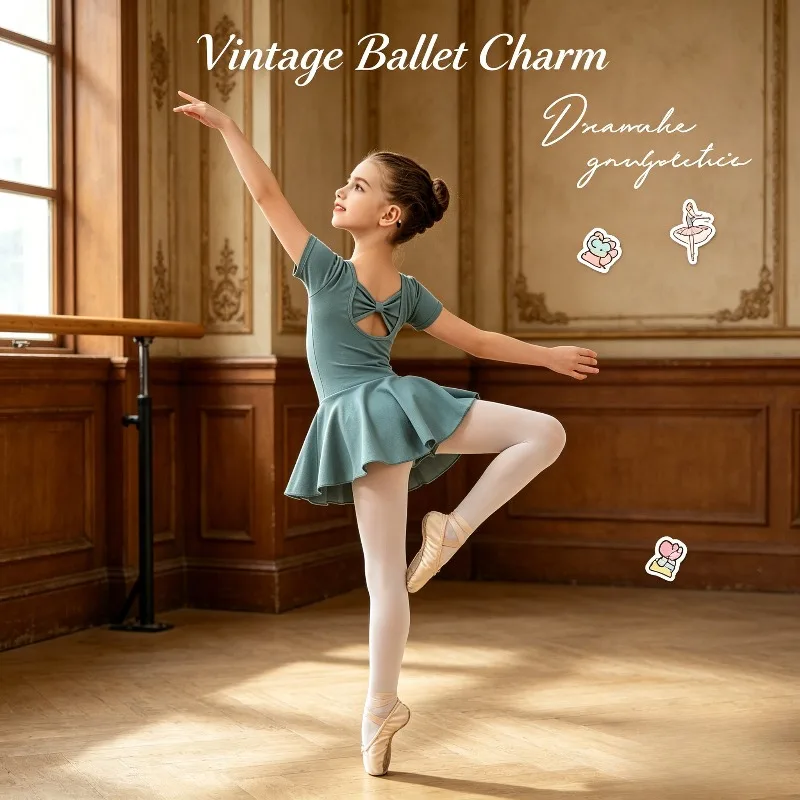 

Cotton Short Sleeve Ballet Leotard Dance Costume Training Dress Chinese Dance Practice Wear Stage Gymnastics Casual Dance Outfit