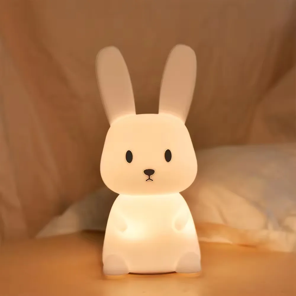 Rabbit Pat Light LED Nightlight Touch Table Lamp Cartoon Touch Sensor Silicone Built-in Battery White Pat Night Light Dimmable