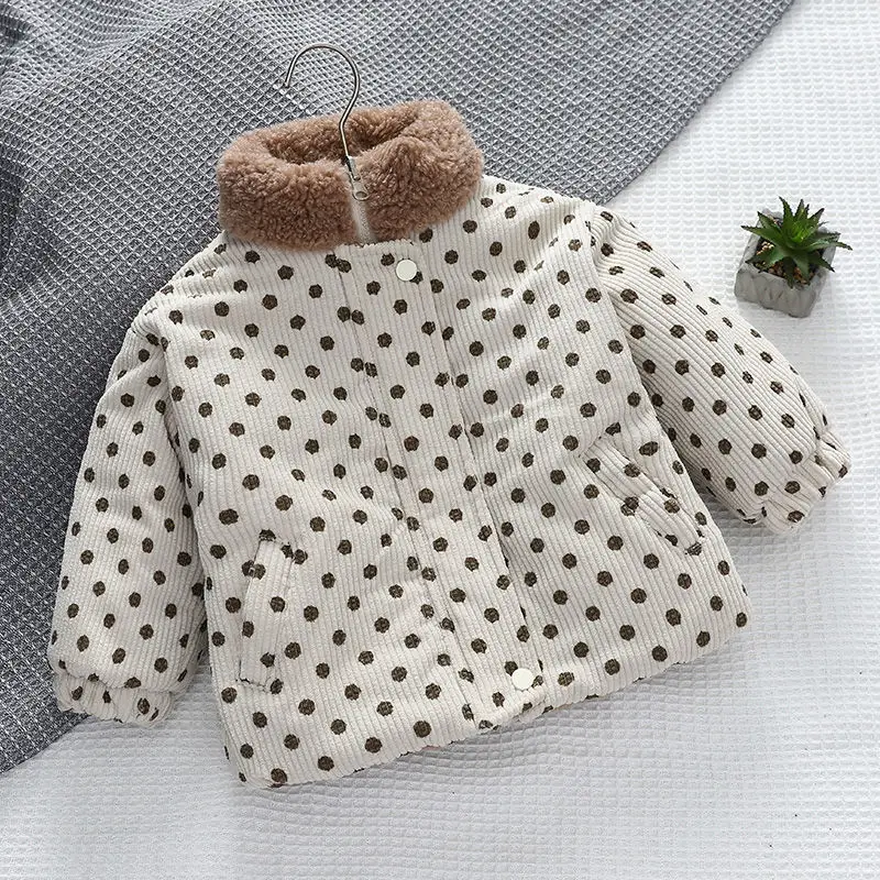 2022 Children's New Two-sided Outer Wear Fleece Jacket Polka Dot Boys and Girls Quilted Thick Cotton Clothing Winter Clothing