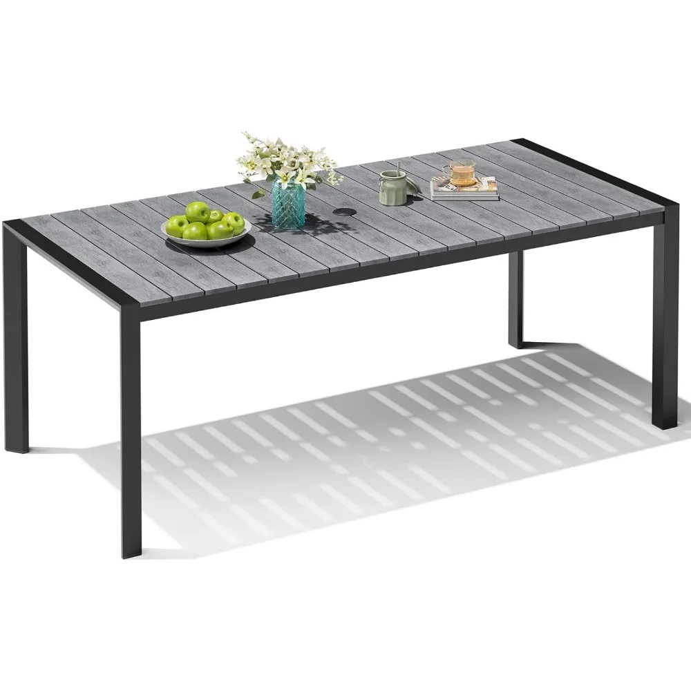 

Outdoor Dining Table for 6, 71in Rectangle Patio Dining Table with Umbrella Hole Weather-Resistant Aluminum Outside Table with