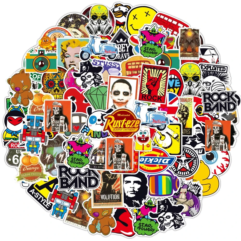 10/30/50/100pcs Mix Fashion Logo Stickers Decorative Phone Guitar Luggage Aesthetic Cool Cartoon Decals Classic Fun Sticker Toys