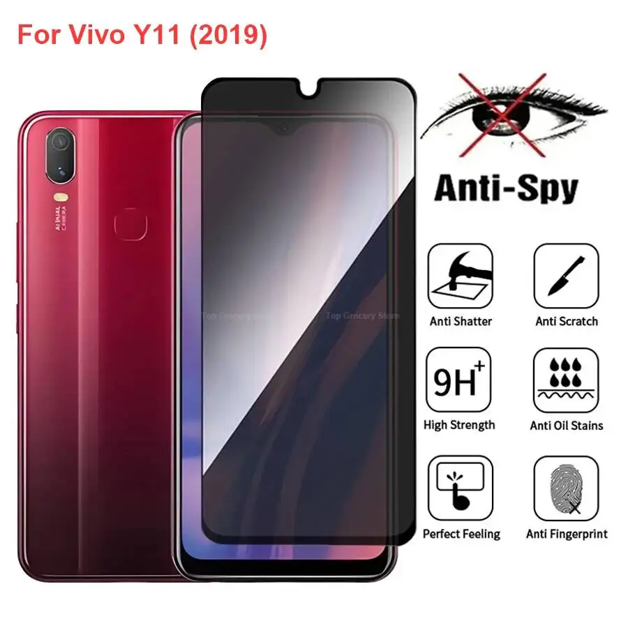 

Vivo Y11 Anti Spy Privacy Tempered Glass Protector Compatible For Vivoy11 (2019) Full Cover Screen Phone Film