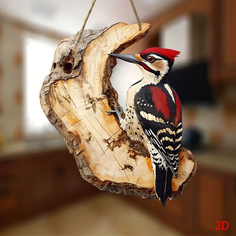 2D 8in Woodpecker Shaped Wall-Mounted Wooden Bird Design Flat-Printed Home Decor for Children's Rooms Rural Farmhouse Layout