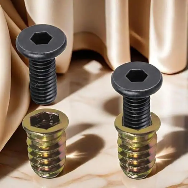 10/28PCS Threaded Insert for Wood Furniture 1/4-20 x 25 Hex Drive Insert Bolt and Nut Kit for Woodworking Assembly Decor