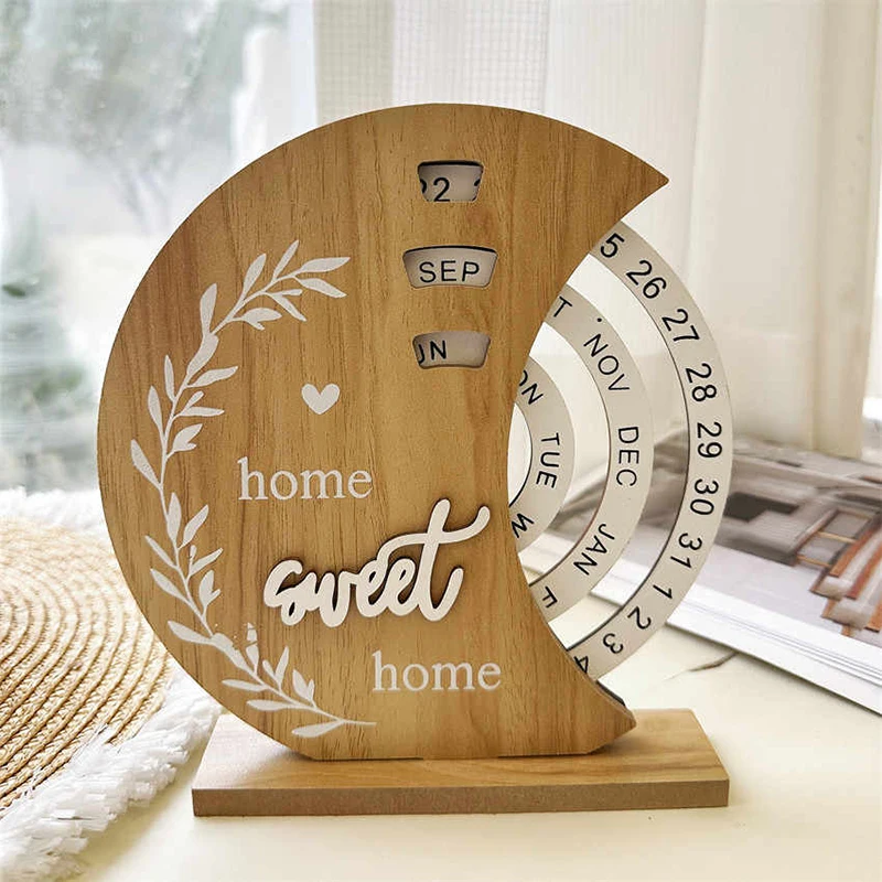 Ins Creative Wood 2025 Calendar Manual Rotating Desk Calendar Ornament Office Home Decoration Entrance Decoration