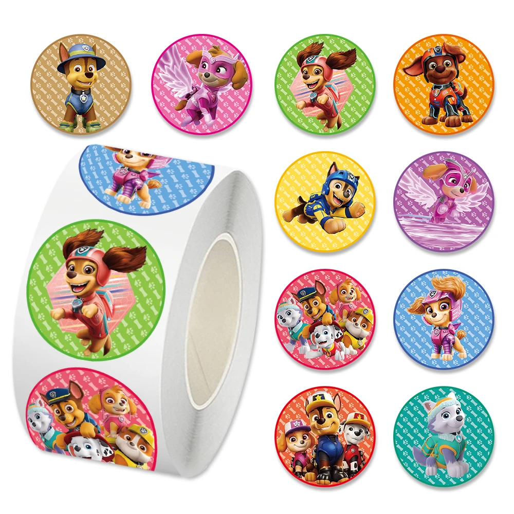 สติกเกอร์ลายการ์ตูนพาวพาโทรล 500 ชิ้น/ม้วน สติกเกอร์ PVC สำหรับตกแต่งแล็ปท็อป ของขวัญรางวัล ของเล่น