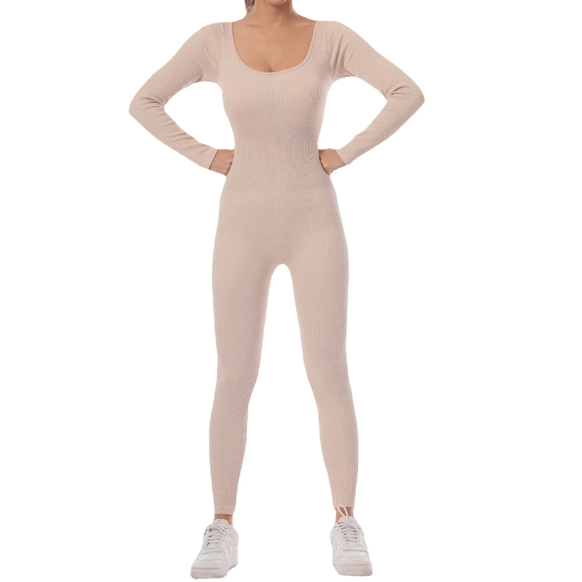 Macacão Sem Costura Manga Comprida, Apertado Fitness Jumpsuit, Secagem Rápida, Yoga Exercício, 1 Pc