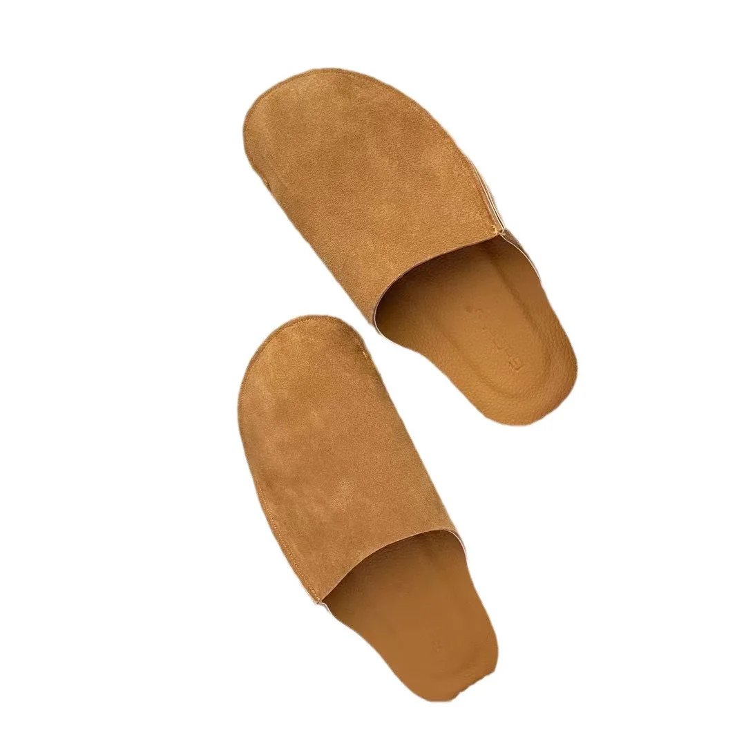 New Women's Slippers Closed Toe Round Toe Suede Clogs Sandals Autumn New Retro Solid Color Flat Bottom Women's Slingback Shoes