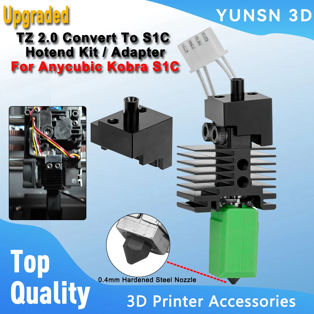 Verbessertes TZ 2.0 Konvertierungs-Kit zu S1C Hotend für Anycubic Kobra S1 Combo Adapter, gehärtete Stahldüse, Hot-End-Kit, 3D-Druckerteile