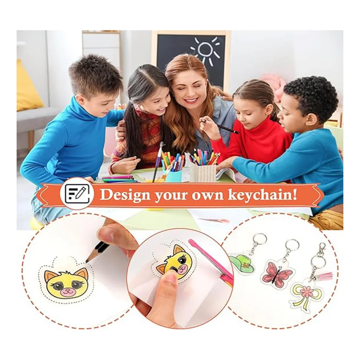 

New-Design 161 Shrinky Sheets Key Chain Set