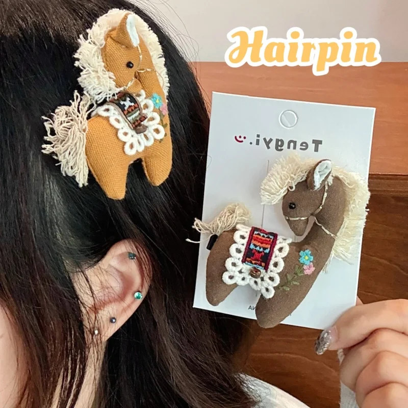 

New Cute Horse Hair Clip Brown Side Broken Hair Clips Elegant Champagne Claw Clips Updos Y2K Knot Edge Clips For Women