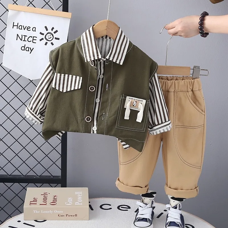 

Spring and Autumn New Baby Boys' Striped Shirt+Pants Casual Two Piece Set for Children's Clothing 80-120cm