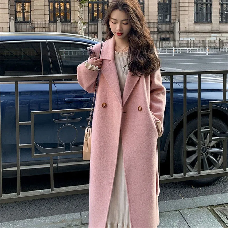 

Новинка 2026 года, элитное женское шерстяное пальто, весенне-осенняя верхняя одежда, шерстяное пальто средней длины, ветровка, женский пояс
