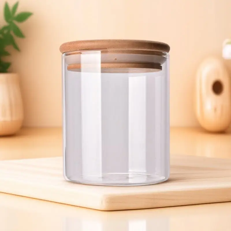 気密 175 ミリリットル瓶竹蓋食品容器茶コーヒー砂糖塩 6.5X8Cm クリア密封キャニスター家庭用キッチンオーガナイザー