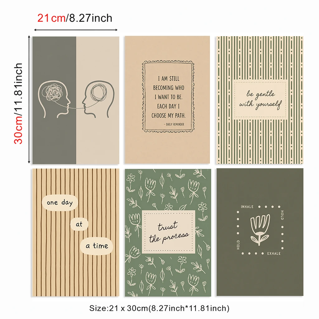 Set of 6 Line Floral Mental Health Breathing Quote Pattern Healing Therapy Affirmation Modern Line Floral Canvas Poster Wall