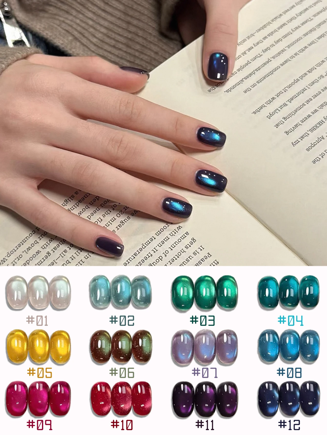 1/12 pçs 2025 kit de arte do prego feminino outono e inverno contas de vidro espumante colorido azul roxo amarelo olho de gato uv gel unha polonês