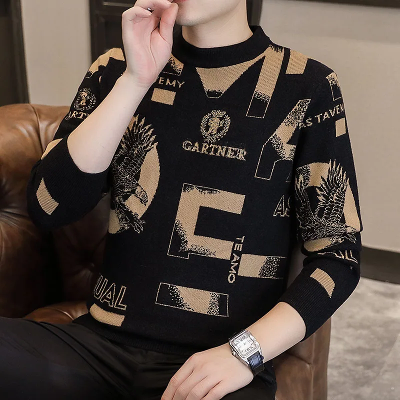 

Мужской приталенный вязаный свитер с премиальной вышивкой, осенне-зимняя новинка, базовый слой, повседневный, модный, удобный, из нейлонового волокна