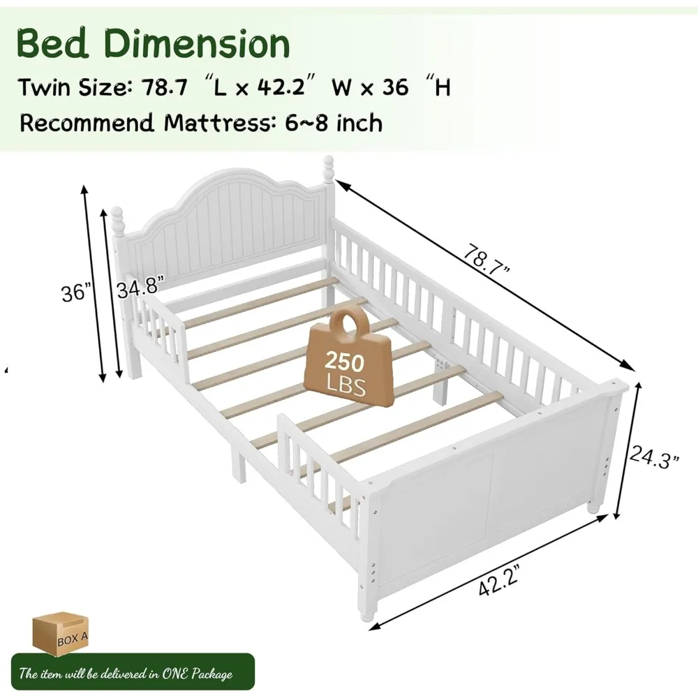 إطار سرير مزدوج الحجم للأطفال مع قضبان قابلة للفصل، وسرير بمنصة منخفضة مع لوح أمامي ولوح للقدمين، وأسرة خشبية مزدوجة مع دعم شرائح #2