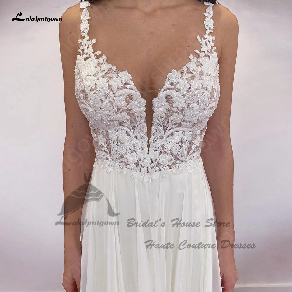 Lakshmigown Sexy Women Chiffon Long Beach abiti da sposa Backless 2023 Robe Femme Chic A Line Boho V Neck abiti da sposa