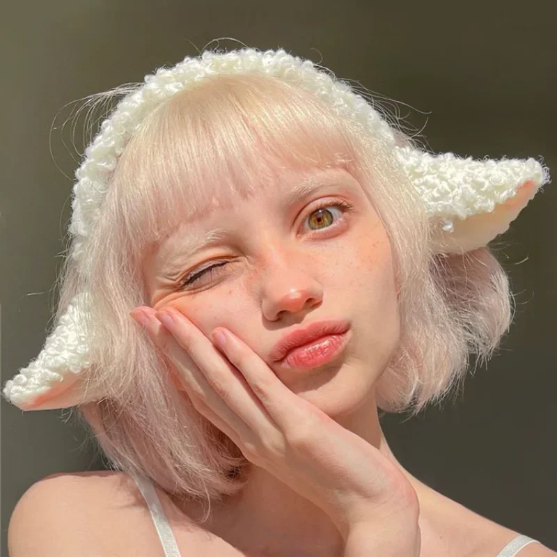 QQ  Sheep KC Lolita Halloween Headband Lamb Ears Animal Headdress Soft Plush Hair Hoop Fluffy Hairbands Cartoon Original Design